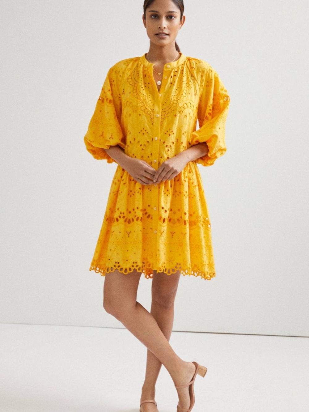 Anthropologie Yellow Eyelet Mini Dress